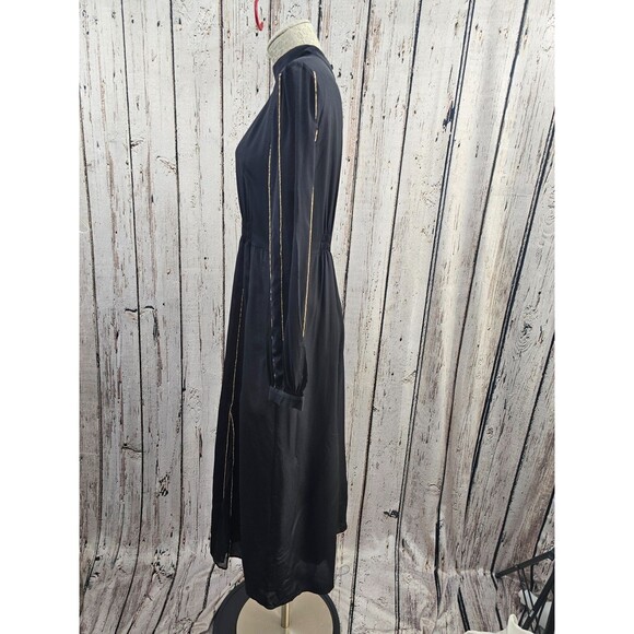 JESSIE LIU Women's L Black Silk Gold Beaded Gusset Choker ALine Dress EUC - Picture 7 of 9